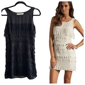 Dress the Population Black Fringe Lace Shift Dress